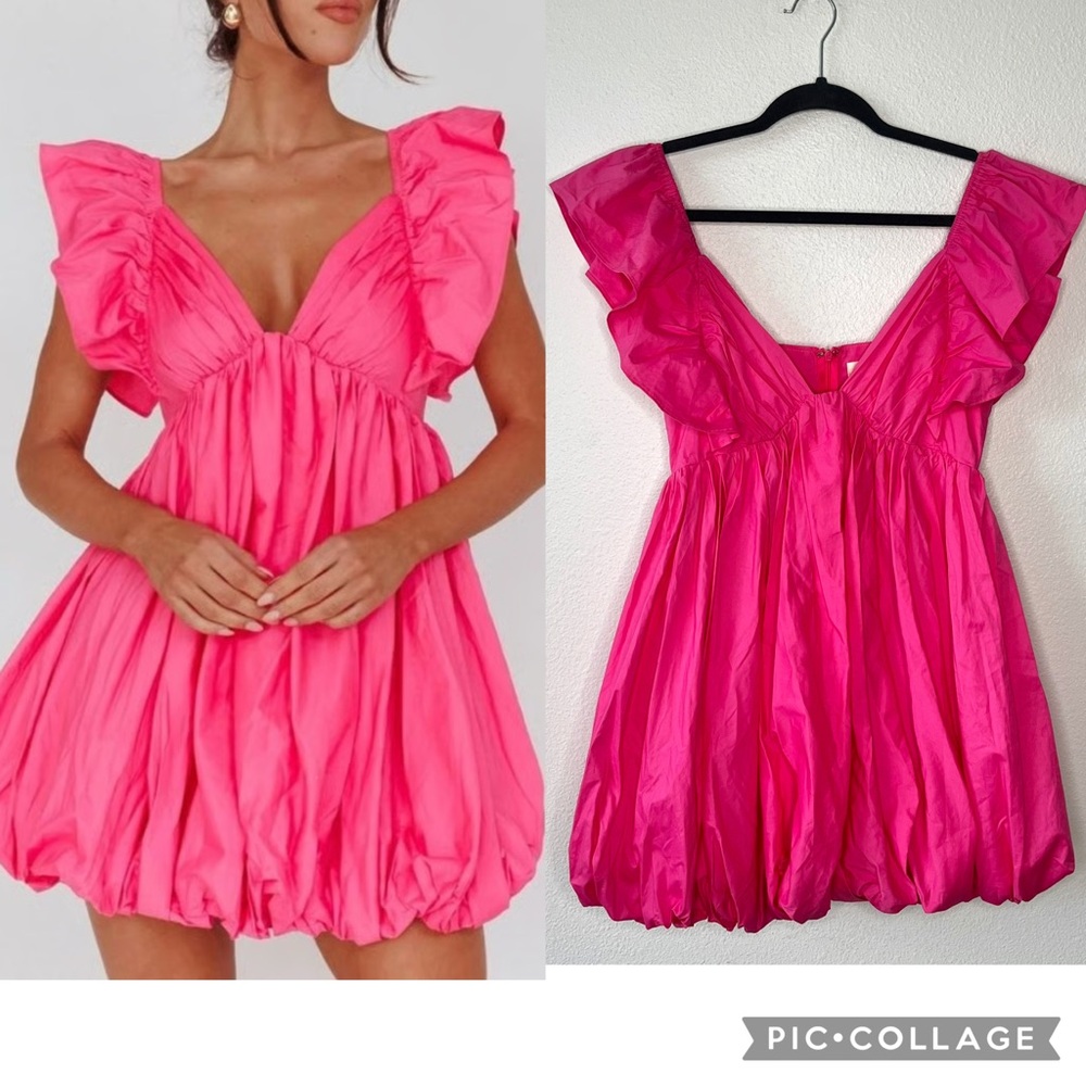 The Vintage Shop Valentine’s Day Mini Deep V-Neck Babydoll Bubble Dress Small
